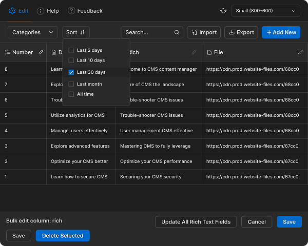 Filter & Sort Options